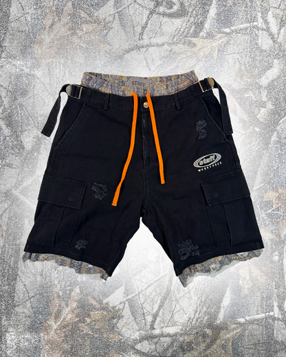 DOUBLE DOWN CARGO SHORTS (BLACK/CAMO)