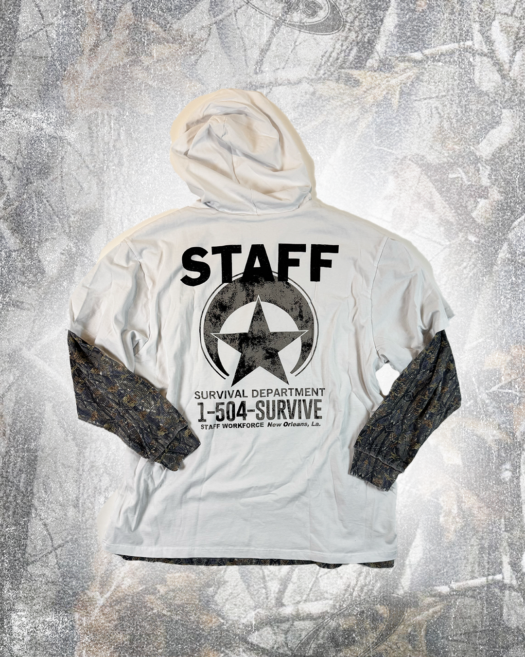 SURVIVAL CAMP HOODED TEE (WHITE/CAMO)